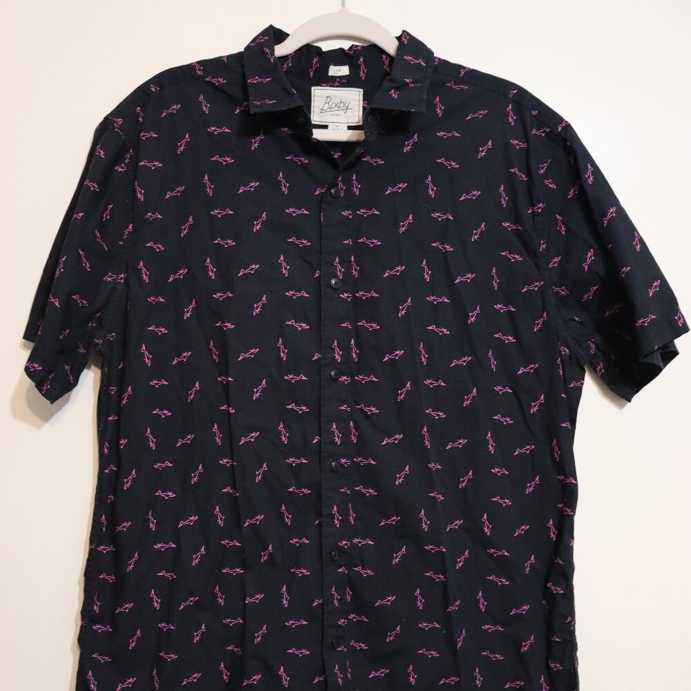 Bixby Nomad shark print short sleeve button down shirt black pink XL slim